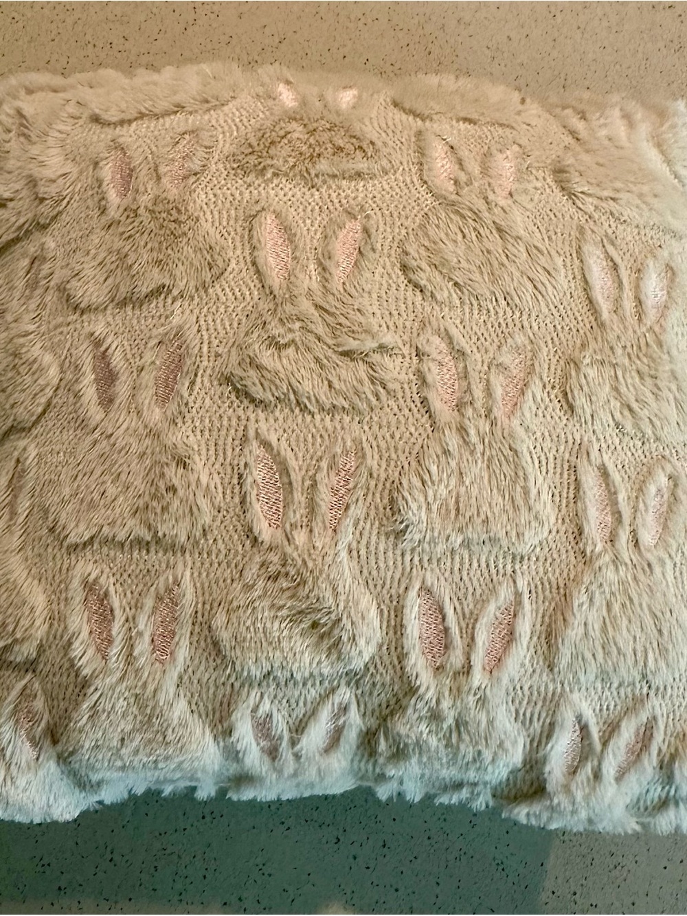 Plush Bunny Pattern Throw Pillow - Cream with Pink Accents